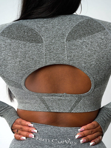 Sujey Long Sleeve Crop Top - Grey