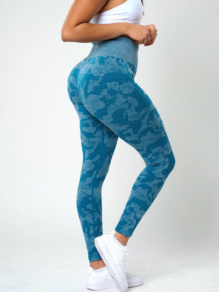 Rita Camo Seamless Leggings - Slate Blue