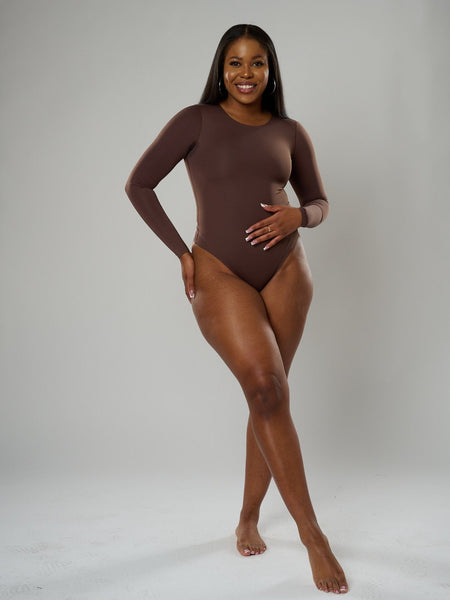 Nadia Long Sleeve Crew Neck Bodysuit - Brown