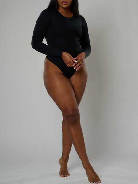 Nadia Long Sleeve Crew Neck Bodysuit - Black