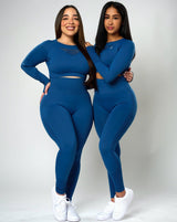 Sujey Long Sleeve Crop Top - Pacific Blue