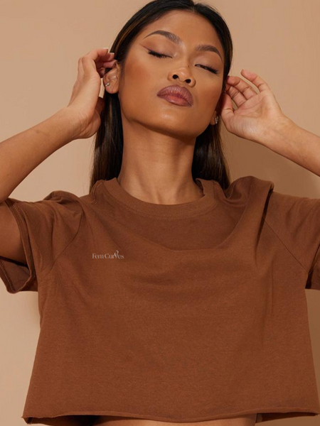 Kem Cropped Tee - Brown