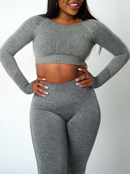 Sujey Long Sleeve Crop Top - Grey