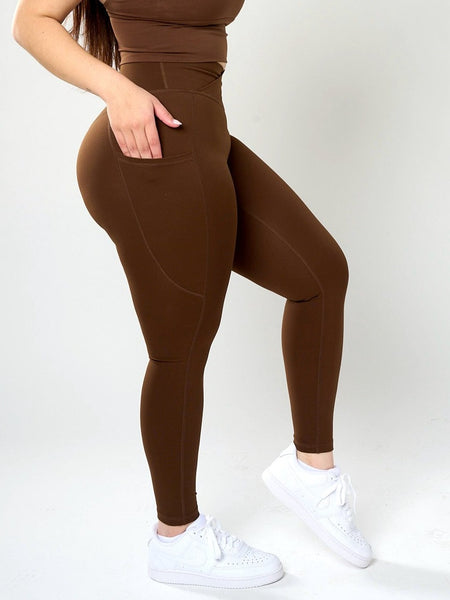 Maria High Rise Pocket Leggings - Brown