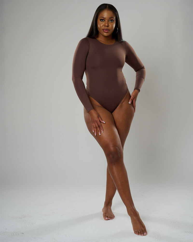 Nadia Long Sleeve Crew Neck Bodysuit - Brown – Fem Curves