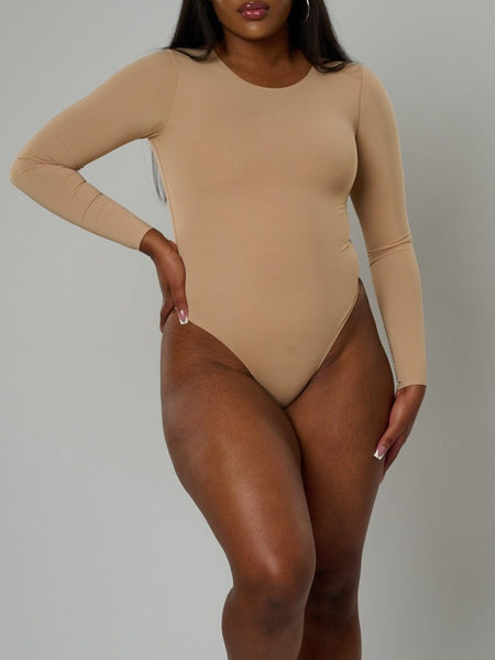 Nadia Long Sleeve Crew Neck Bodysuit - Sand