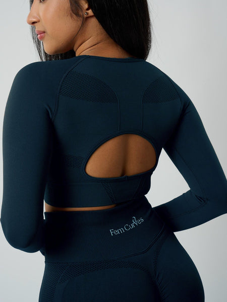 Sujey Long Sleeve Crop Top - Dark Green