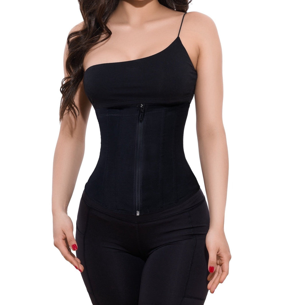 Nebility Women Waist Trainer Bodysuit Slim Full Body Zipper Shapewear Latex  Open Bust Corset (M, Black) (Color: Black, Tamaño: Medium)