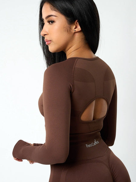Sujey Long Sleeve Crop Top - Cocoa