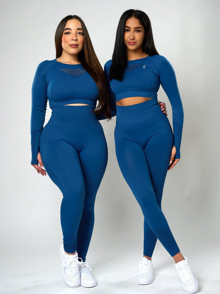 Sujey Long Sleeve Crop Top - Pacific Blue