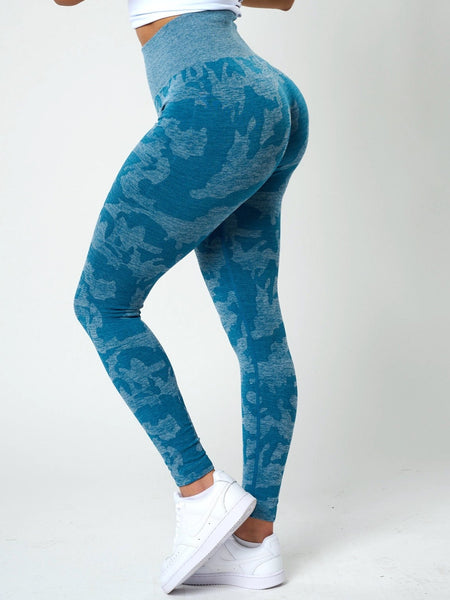 Rita Camo Seamless Leggings - Slate Blue